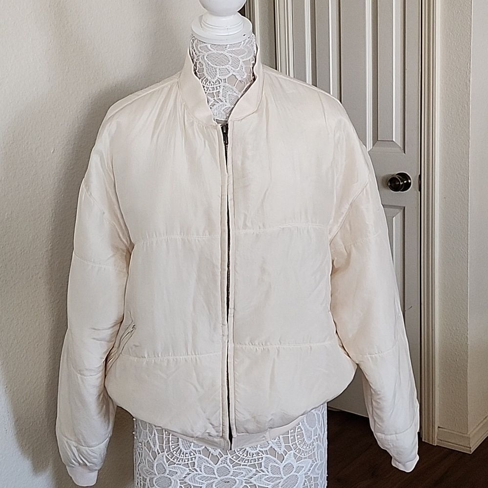 Vintage Y2K Retro Ncounter 100% Silk Puffer Bomber Streetwear Jacket Size Small